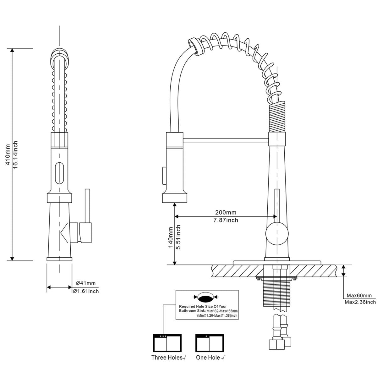 Two Functions Kitchen Faucet with Pull Down Sprayer Black - buyfaucet.com