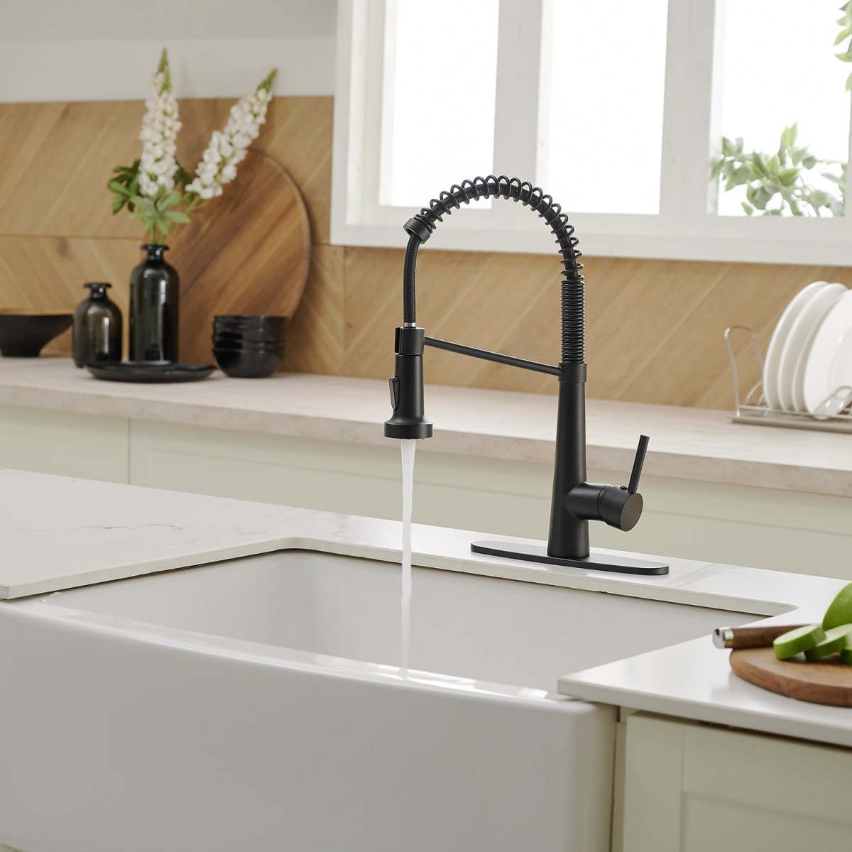 Two Functions Kitchen Faucet with Pull Down Sprayer Black - buyfaucet.com