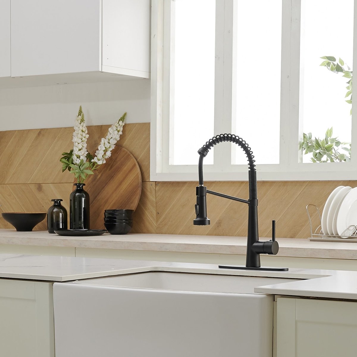 Two Functions Kitchen Faucet with Pull Down Sprayer Black - buyfaucet.com