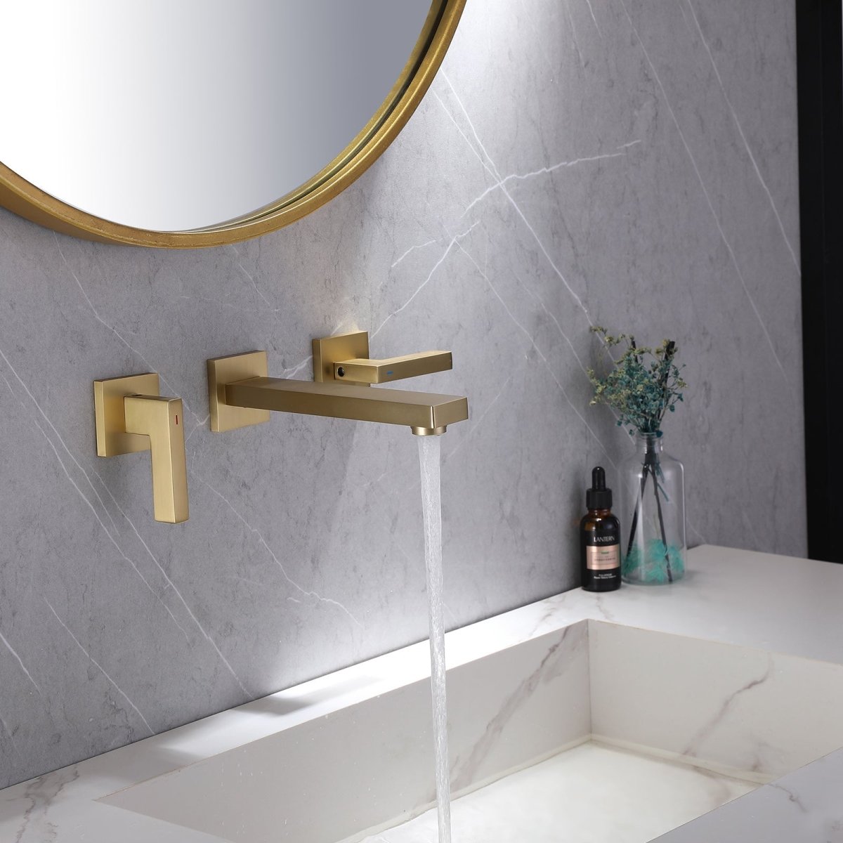 Two Handle Wall Mounted Bathroom Faucet Brushed Gold - buyfaucet.com