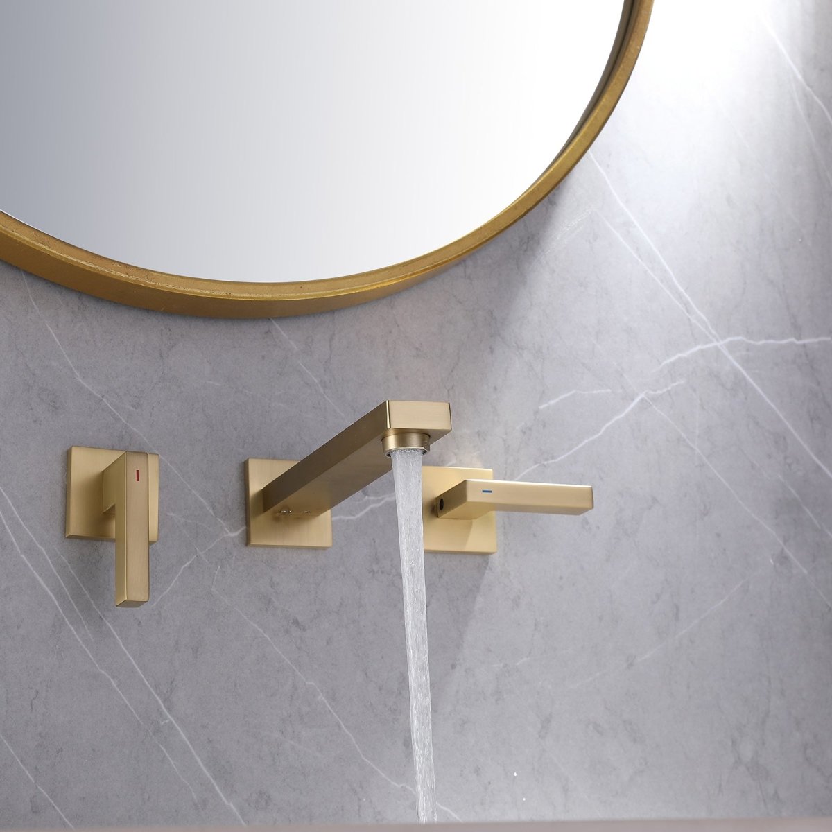 Two Handle Wall Mounted Bathroom Faucet Brushed Gold - buyfaucet.com