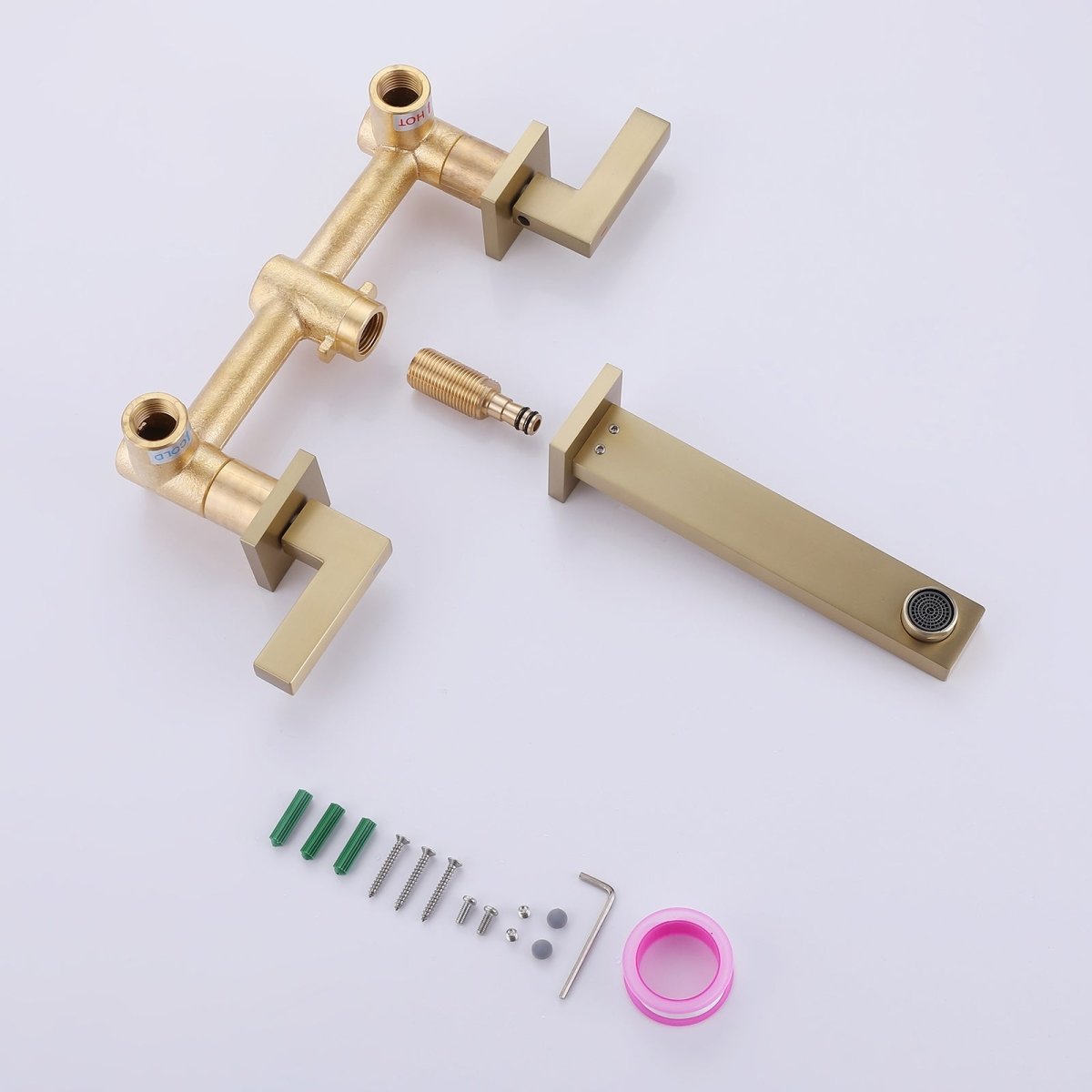 Two Handle Wall Mounted Bathroom Faucet Brushed Gold - buyfaucet.com