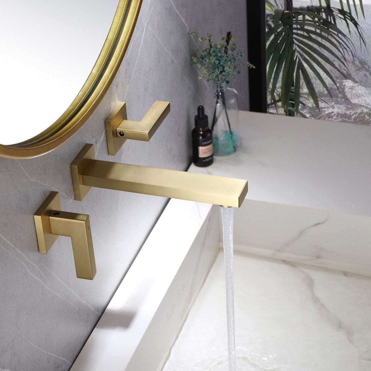 Two Handle Wall Mounted Bathroom Faucet Brushed Gold - buyfaucet.com