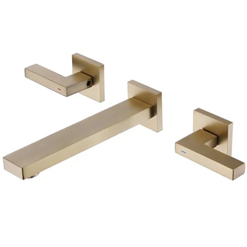 Two Handle Wall Mounted Bathroom Faucet Brushed Gold - buyfaucet.com