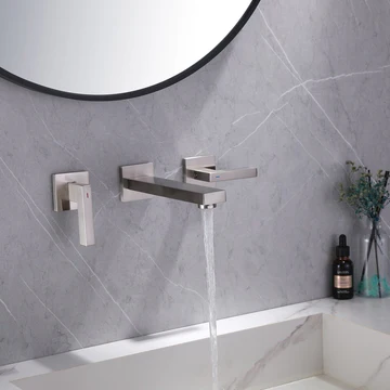 Two Handle Wall Mounted Bathroom Faucet Brushed Nickel - buyfaucet.com
