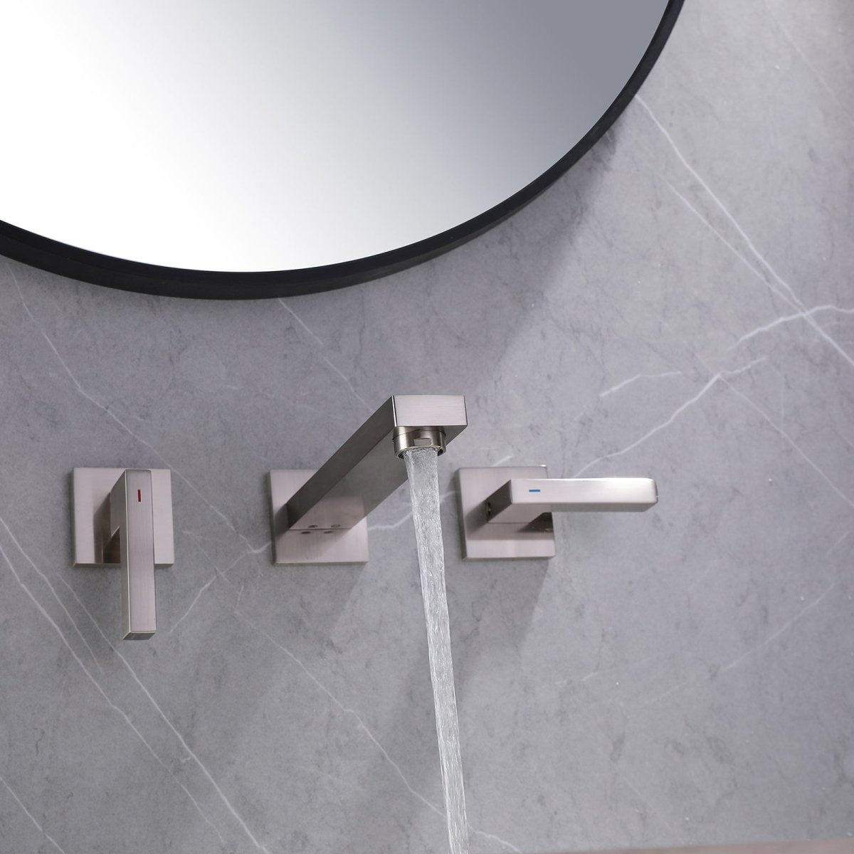 Two Handle Wall Mounted Bathroom Faucet Brushed Nickel - buyfaucet.com