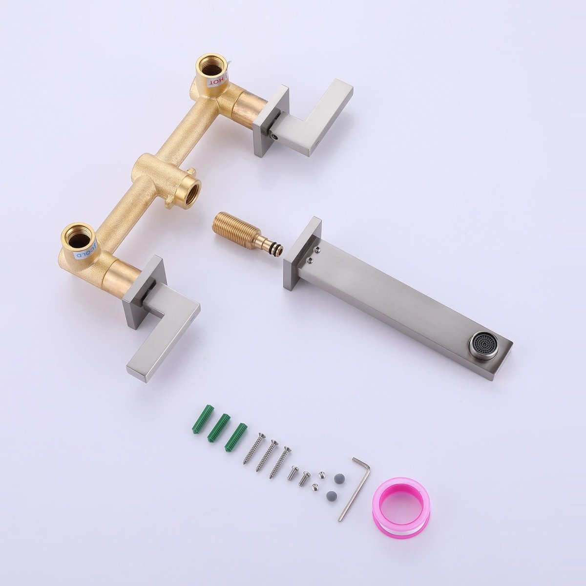 Two Handle Wall Mounted Bathroom Faucet Brushed Nickel - buyfaucet.com