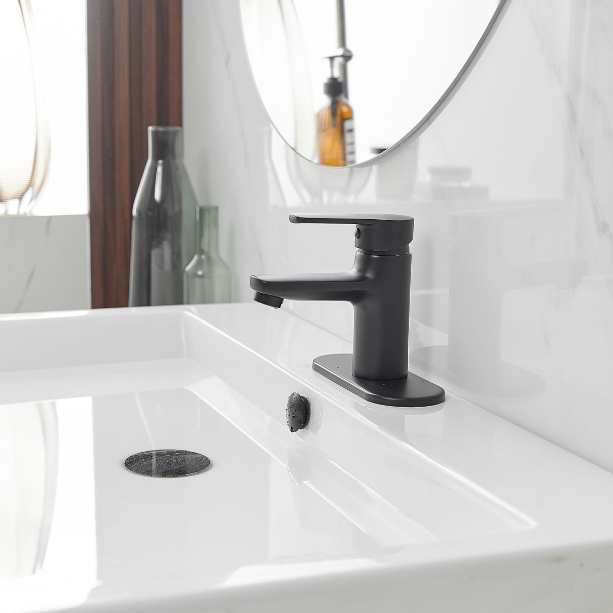 Vanity Bathroom Sink Faucet with Pop Up Drain Matte Black - buyfaucet.com