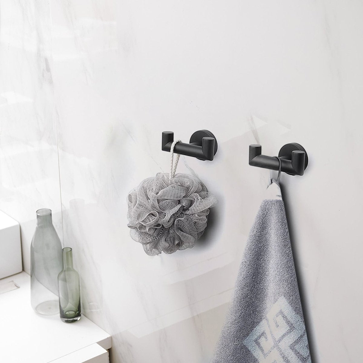 Wall Mount Double Towel Hook Bathroom Hand Tower Hanger Black - buyfaucet.com