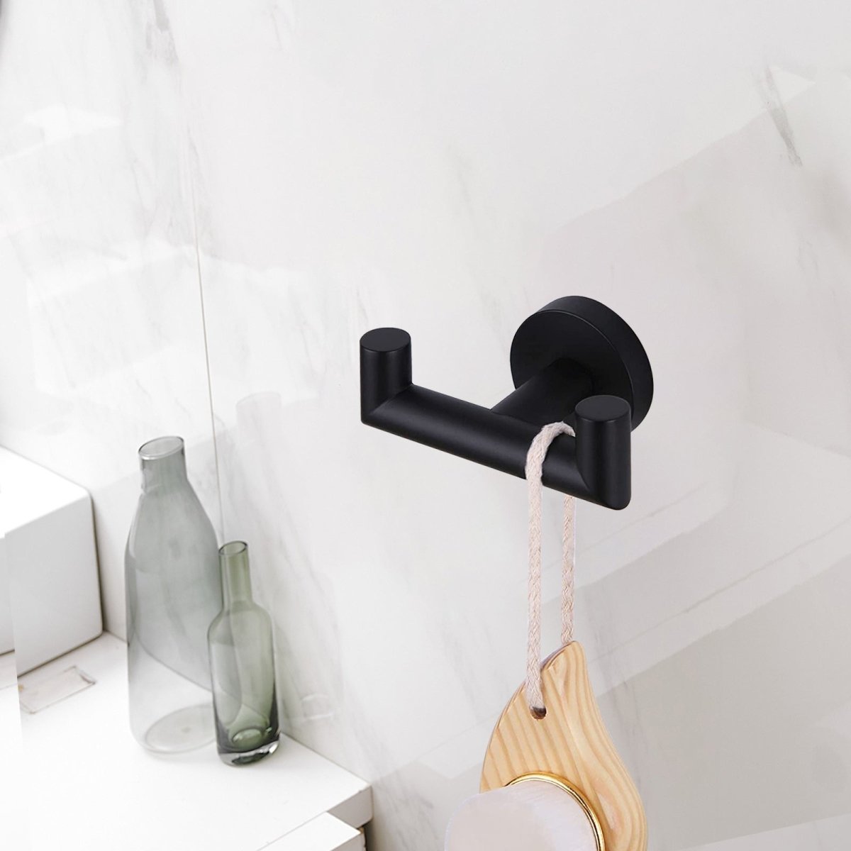 Wall Mount Double Towel Hook Bathroom Hand Tower Hanger Black - buyfaucet.com
