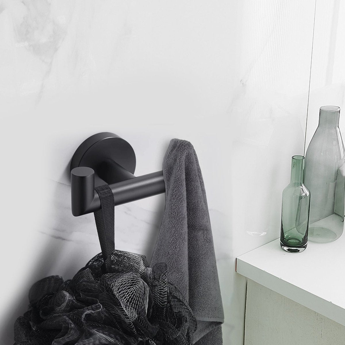 Wall Mount Double Towel Hook Bathroom Hand Tower Hanger Black - buyfaucet.com