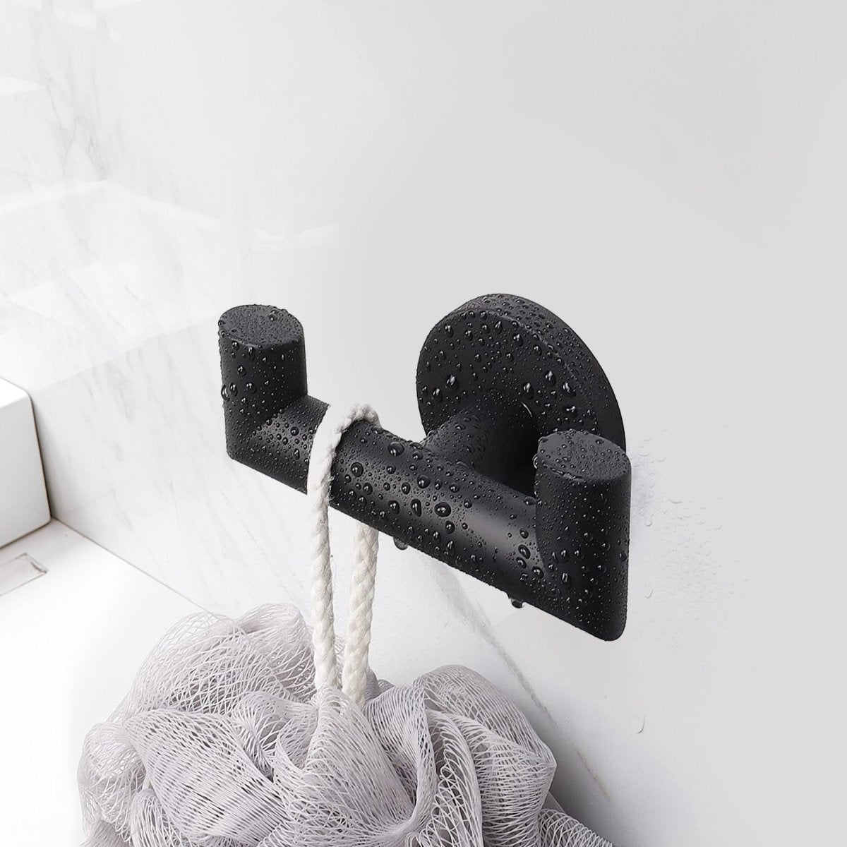 Wall Mount Double Towel Hook Bathroom Hand Tower Hanger Black - buyfaucet.com