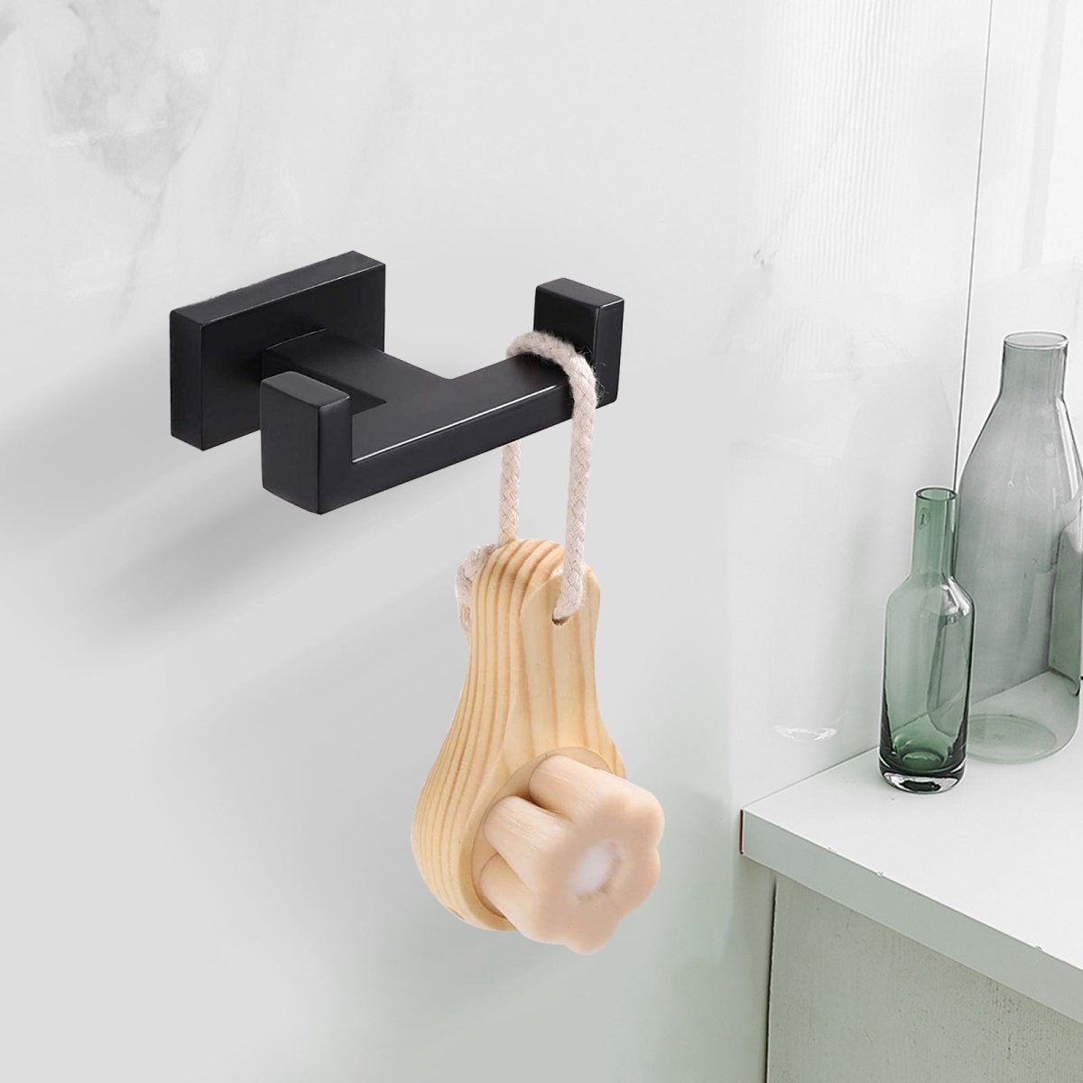 Wall Mount Double Towel Hook Bathroom Robe Towel Holder Black - buyfaucet.com