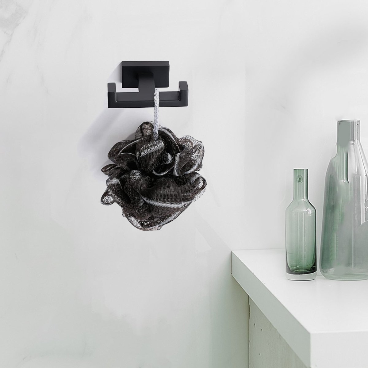 Wall Mount Double Towel Hook Bathroom Robe Towel Holder Black - buyfaucet.com