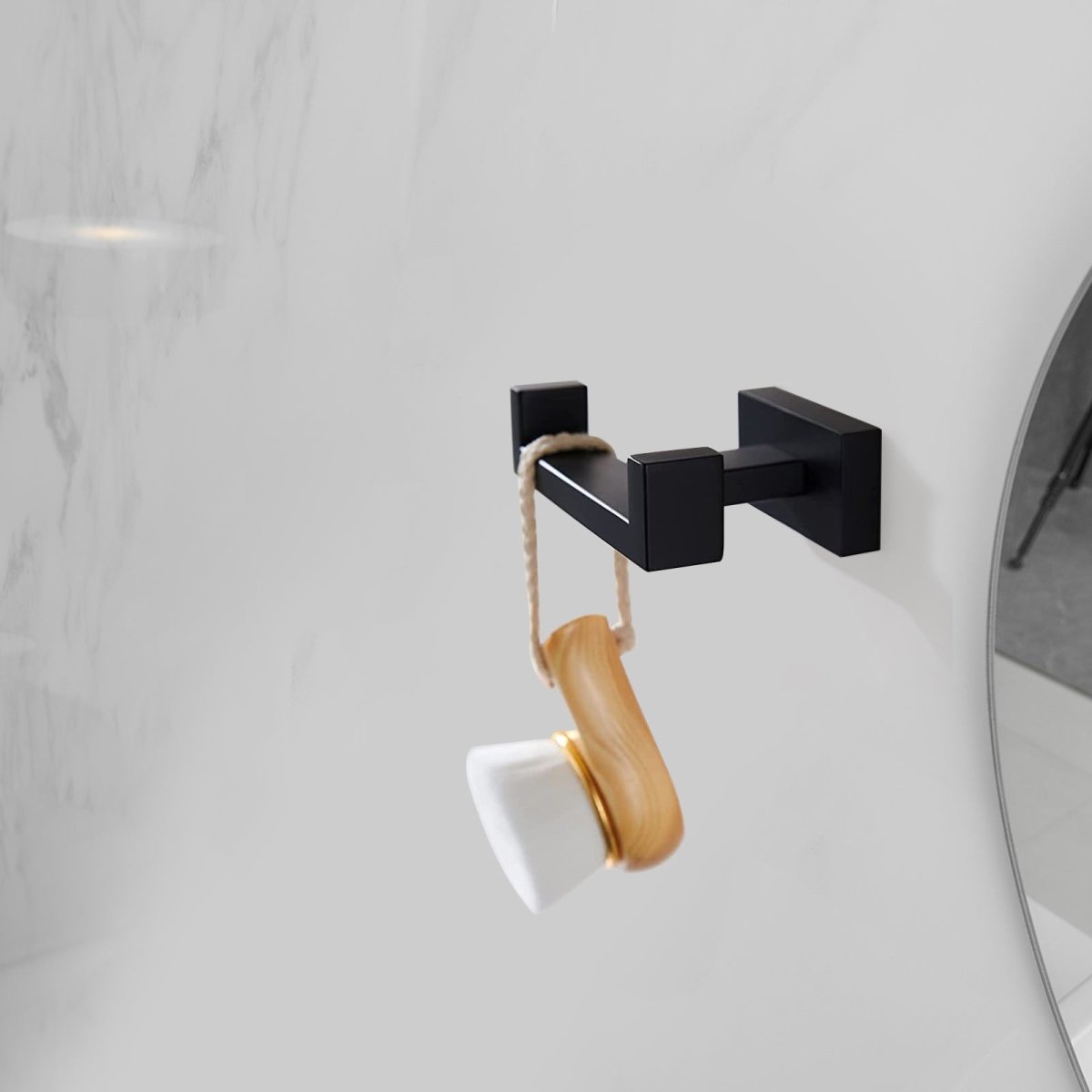 Wall Mount Double Towel Hook Bathroom Robe Towel Holder Black - buyfaucet.com