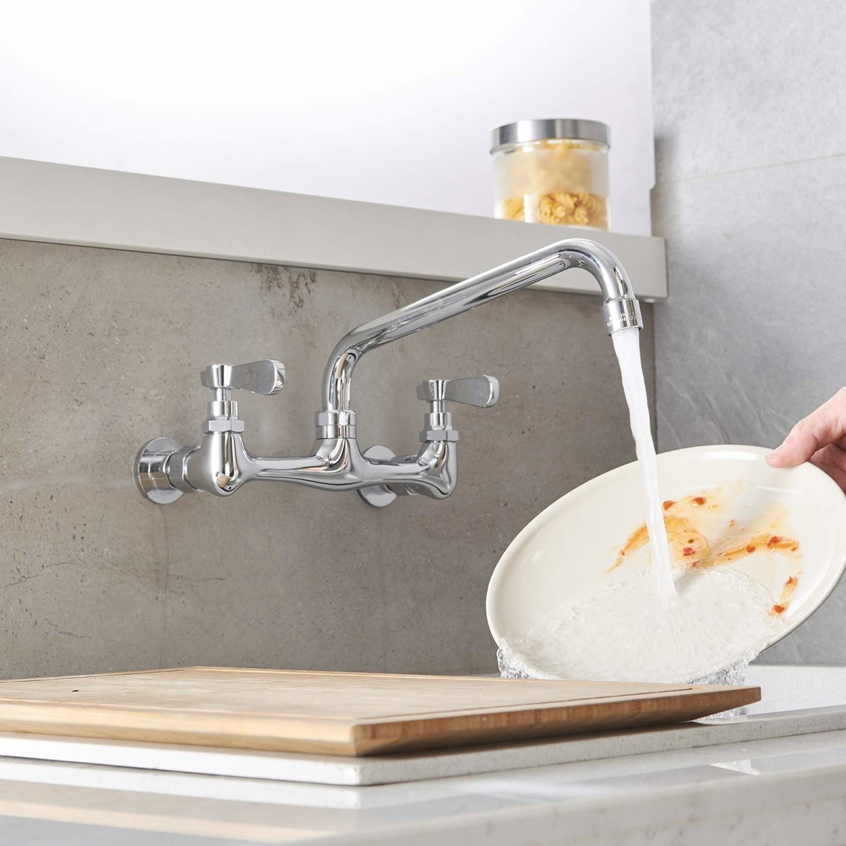 Wall Mount Kitchen Faucet with 10 Inch Swivel Spout Chrome-1 - buyfaucet.com
