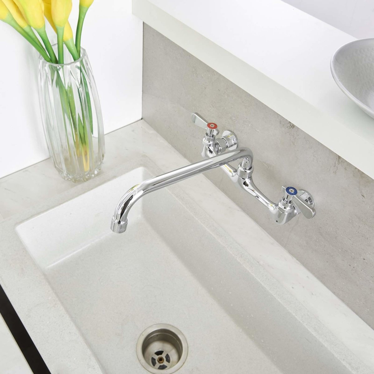 Wall Mount Kitchen Faucet with 12 Inch Swivel Spout Chrome-1 - buyfaucet.com