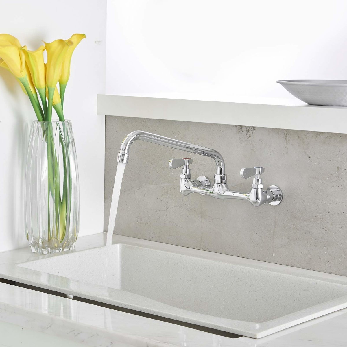 Wall Mount Kitchen Faucet with 12 Inch Swivel Spout Chrome-1 - buyfaucet.com