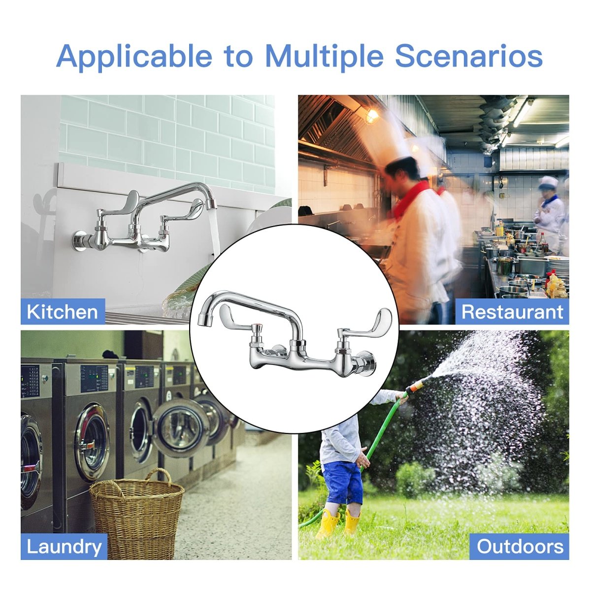 Wall Mount Kitchen Faucet with 8 in Swivel Spout Chrome - buyfaucet.com