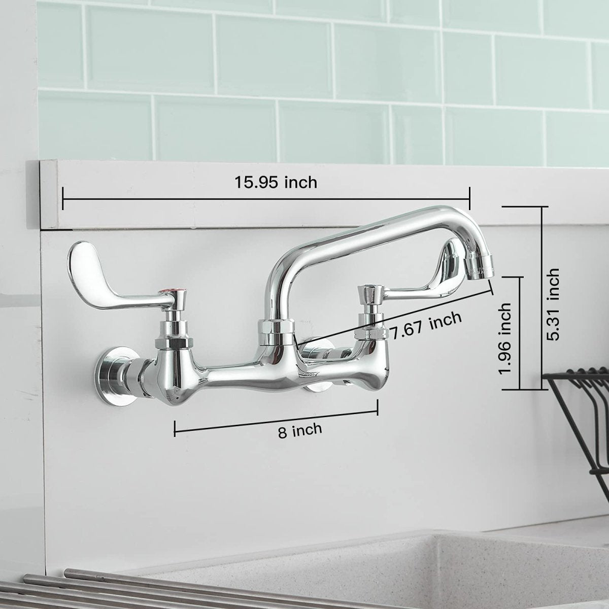 Wall Mount Kitchen Faucet with 8 in Swivel Spout Chrome - buyfaucet.com