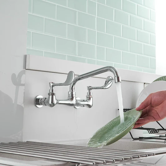 Wall Mount Kitchen Faucet with 8 in Swivel Spout Chrome - buyfaucet.com