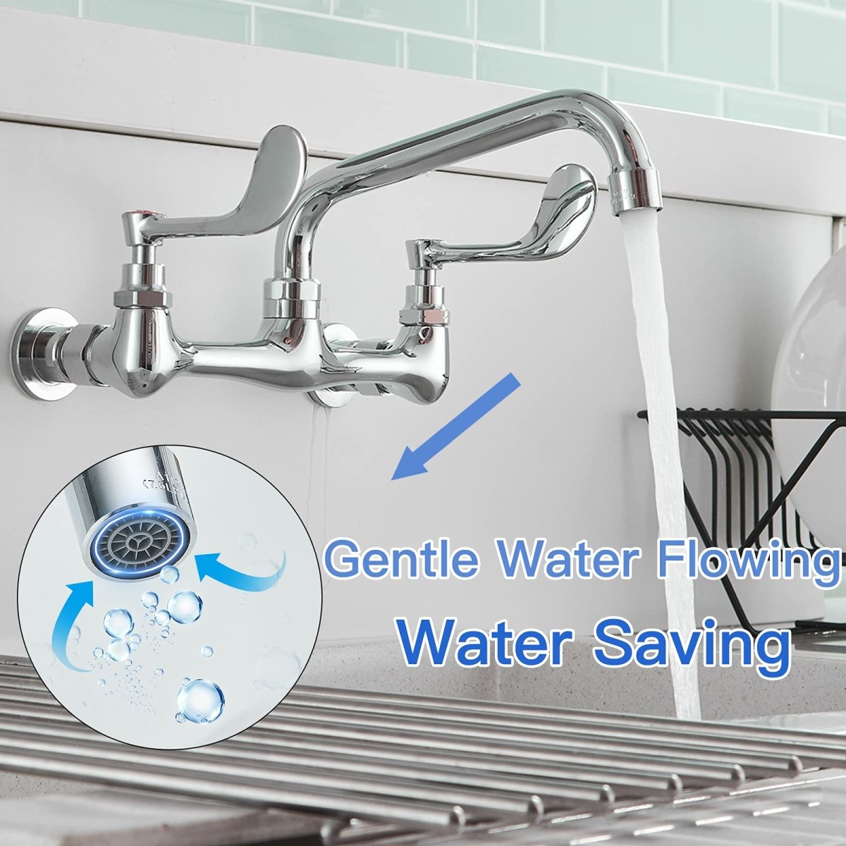 Wall Mount Kitchen Faucet with 8 in Swivel Spout Chrome - buyfaucet.com