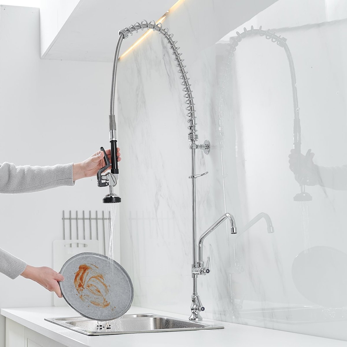Wall Mount Pre-Rinse Spray Utility Kitchen Faucet Chrome - buyfaucet.com