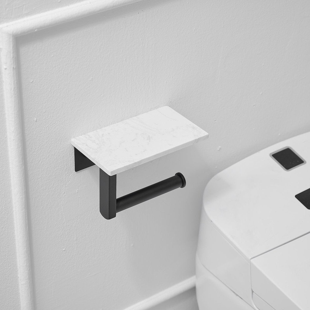 Wall Mount Toilet Paper Holder with Natural Marble Shelf Black - buyfaucet.com