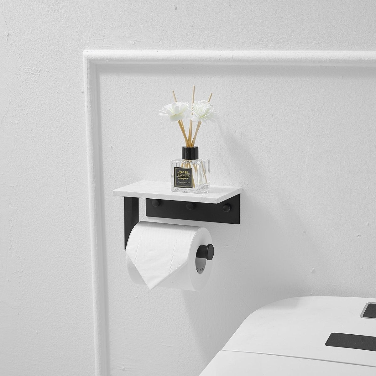Wall Mount Toilet Paper Holder with Natural Marble Shelf Black - buyfaucet.com