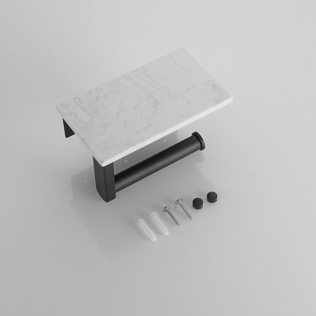 Wall Mount Toilet Paper Holder with Natural Marble Shelf Black - buyfaucet.com