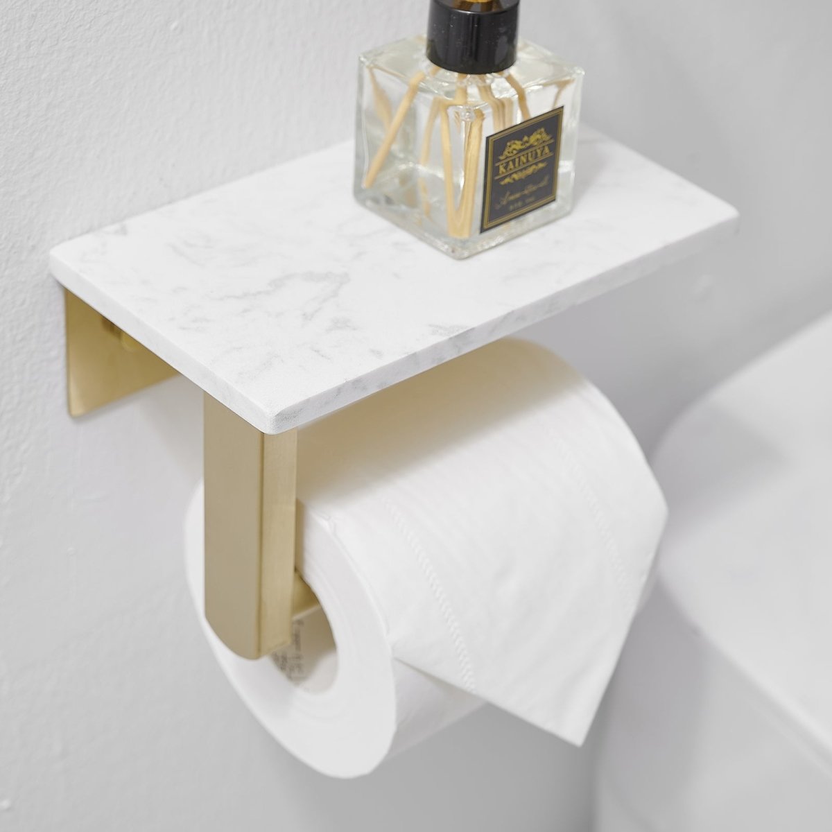 Wall Mount Toilet Paper Holder with Natural Marble Shelf Gold - buyfaucet.com