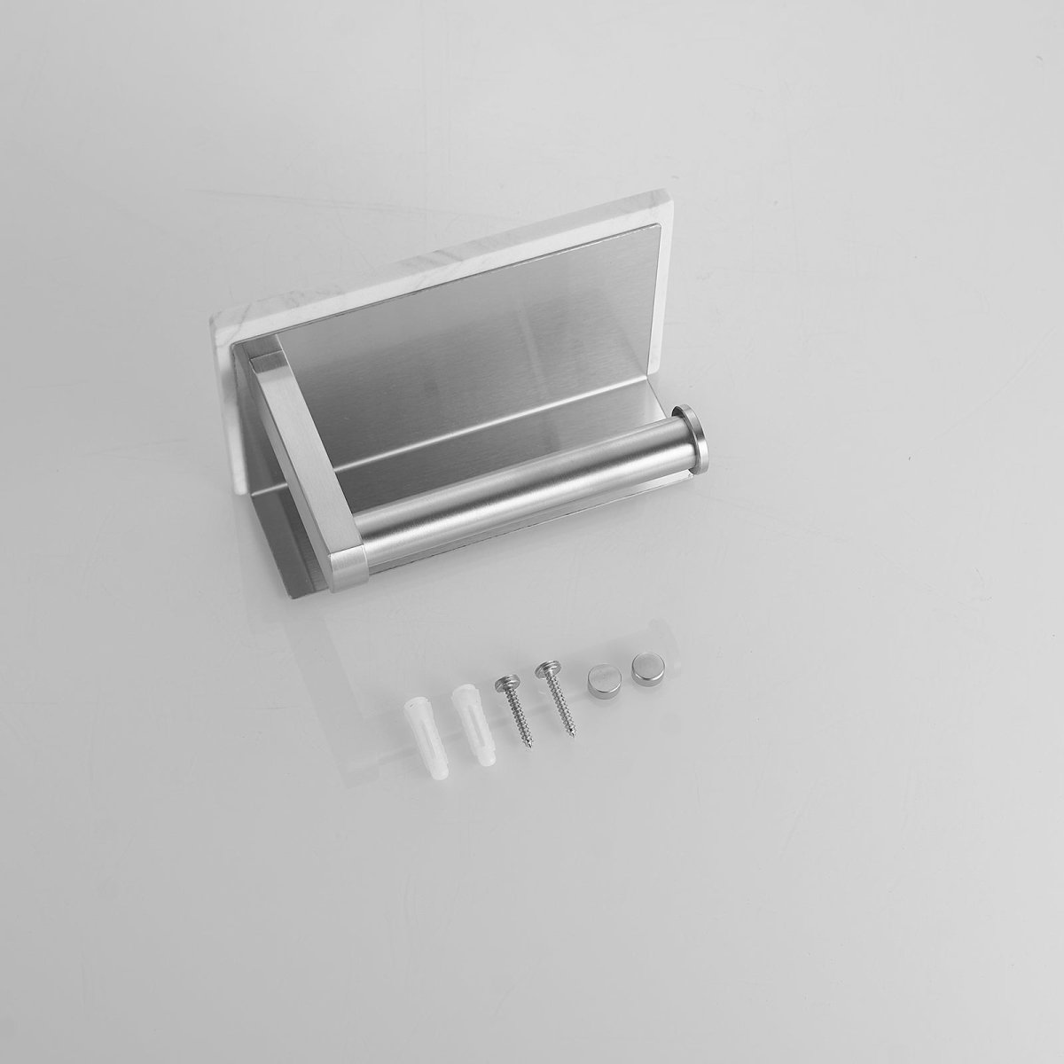 Wall Mount Toilet Paper Holder with Natural Marble Shelf Nickel - buyfaucet.com