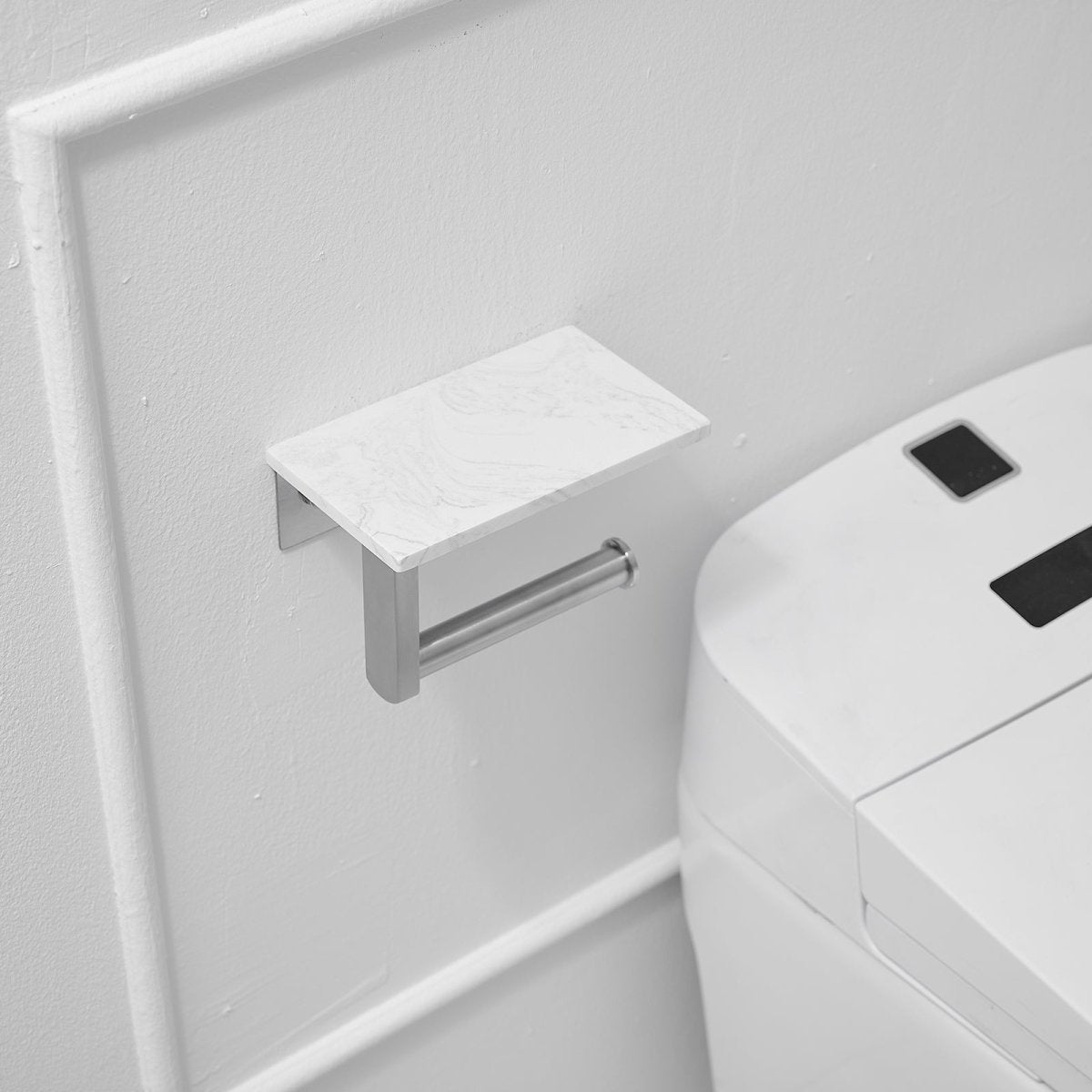 Wall Mount Toilet Paper Holder with Natural Marble Shelf Nickel - buyfaucet.com