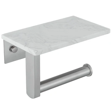 Wall Mount Toilet Paper Holder with Natural Marble Shelf Nickel - buyfaucet.com