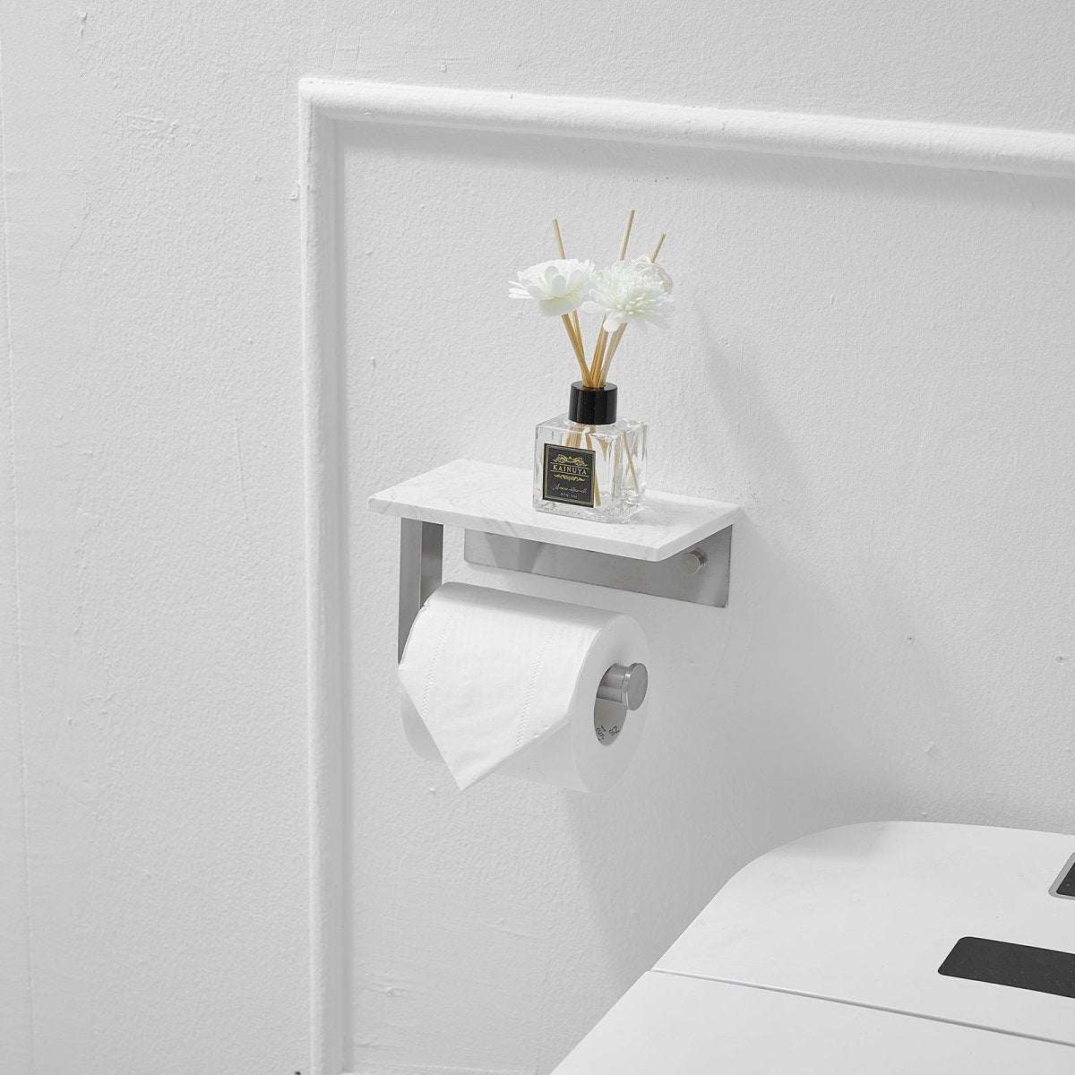 Wall Mount Toilet Paper Holder with Natural Marble Shelf Nickel - buyfaucet.com