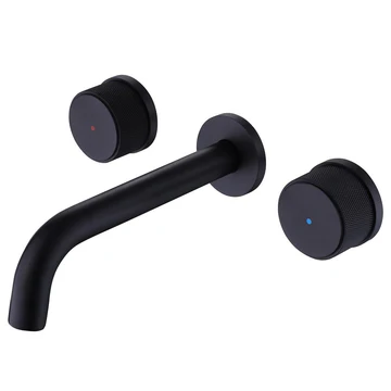 Wall Mounted Double Hole Two Handle Bathroom Faucet Black - buyfaucet.com