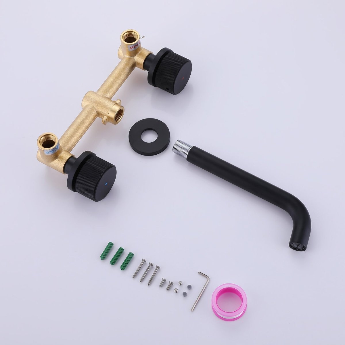 Wall Mounted Double Hole Two Handle Bathroom Faucet Black - buyfaucet.com
