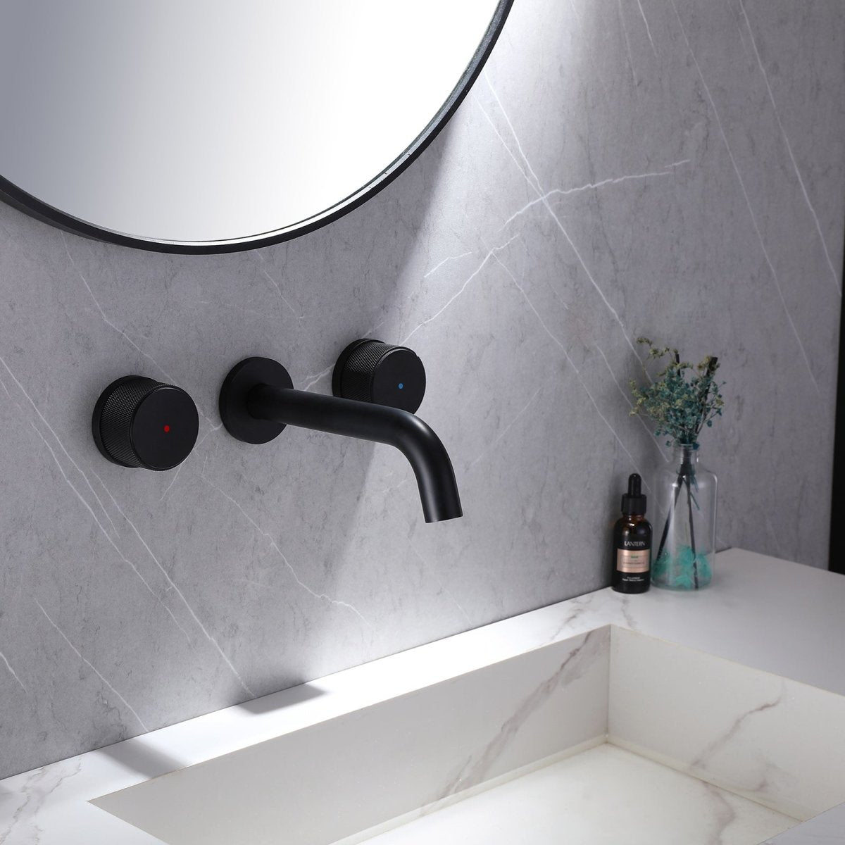 Wall Mounted Double Hole Two Handle Bathroom Faucet Black - buyfaucet.com