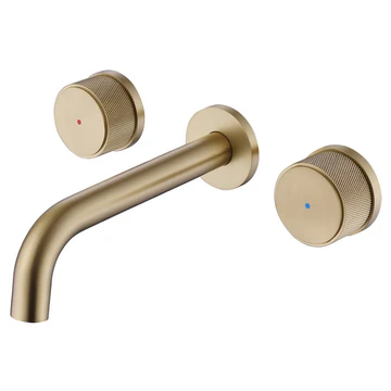 Wall Mounted Double Hole Two Handle Bathroom Faucet Gold - buyfaucet.com