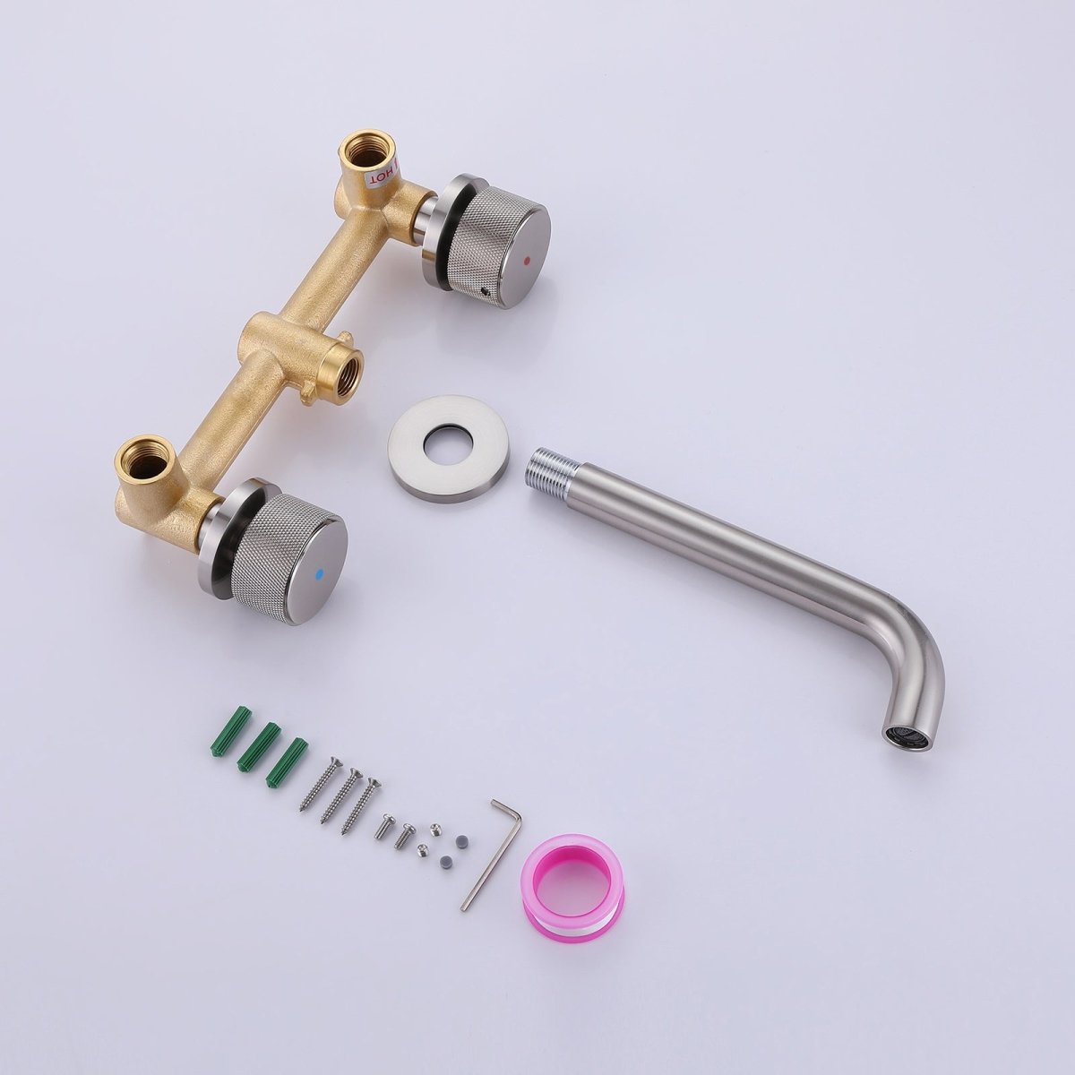 Wall Mounted Double Hole Two Handle Bathroom Tub Faucets Nickel - buyfaucet.com