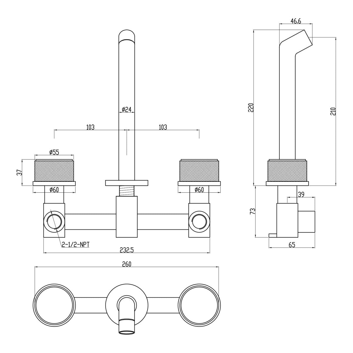 Wall Mounted Double Hole Two Handle Bathroom Tub Faucets Nickel - buyfaucet.com