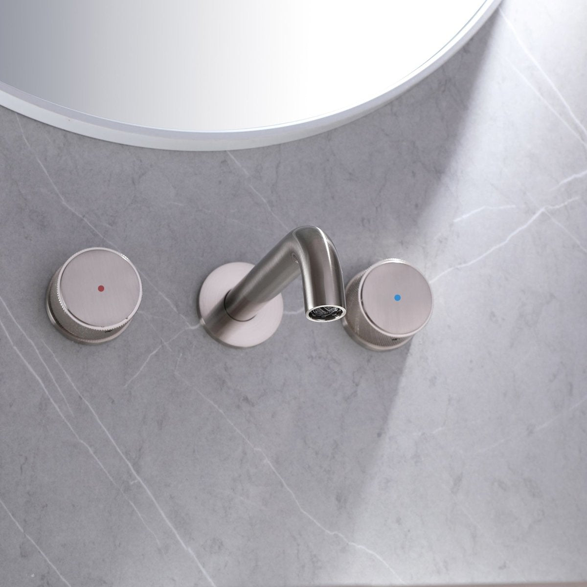 Wall Mounted Double Hole Two Handle Bathroom Tub Faucets Nickel - buyfaucet.com