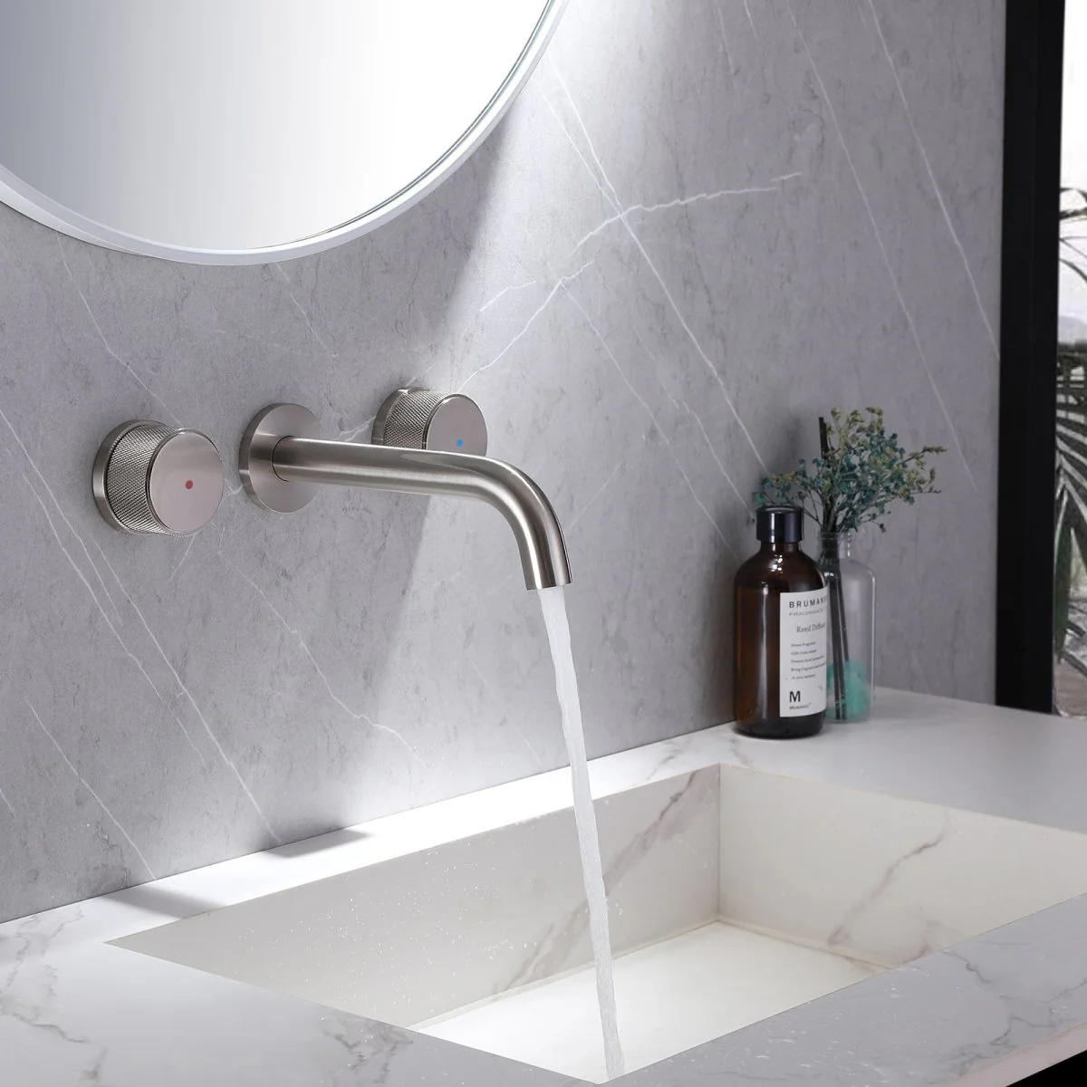 Wall Mounted Double Hole Two Handle Bathroom Tub Faucets Nickel - buyfaucet.com