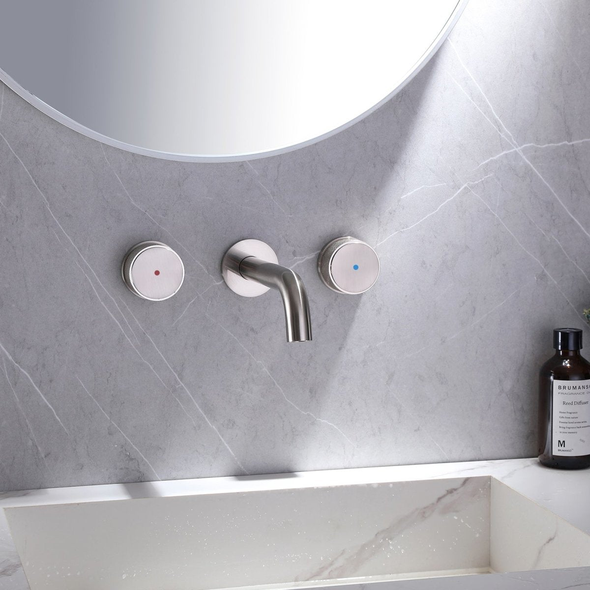 Wall Mounted Double Hole Two Handle Bathroom Tub Faucets Nickel - buyfaucet.com