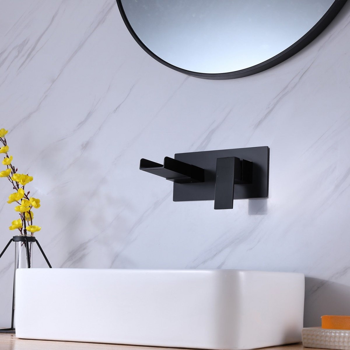 Waterfall 1-Handle Wall Mount Bathroom Faucet Matte Black - buyfaucet.com