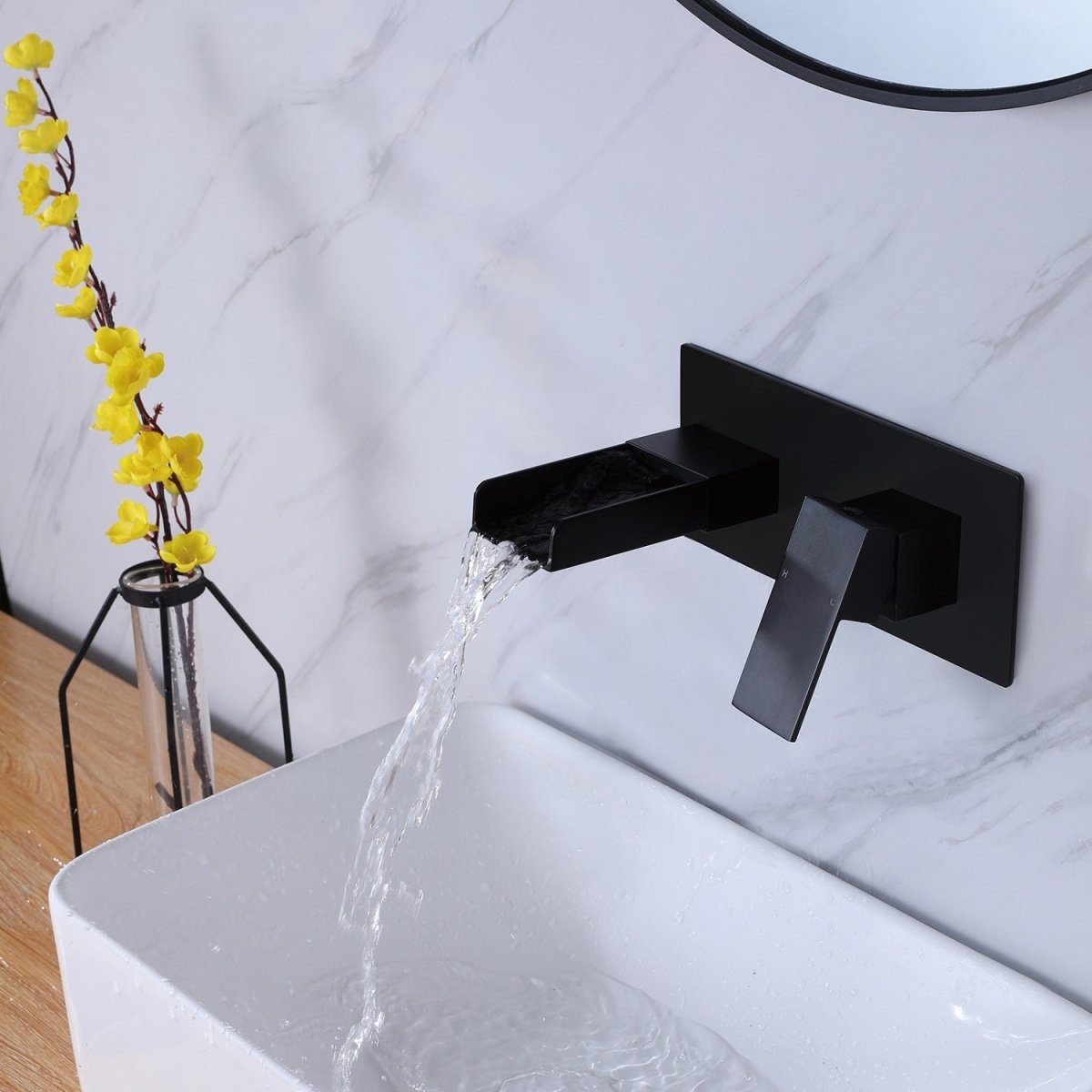 Waterfall 1-Handle Wall Mount Bathroom Faucet Matte Black - buyfaucet.com