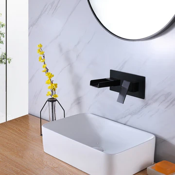 Waterfall 1-Handle Wall Mount Bathroom Faucet Matte Black - buyfaucet.com