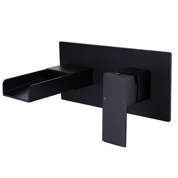 Waterfall 1-Handle Wall Mount Bathroom Faucet Matte Black - buyfaucet.com