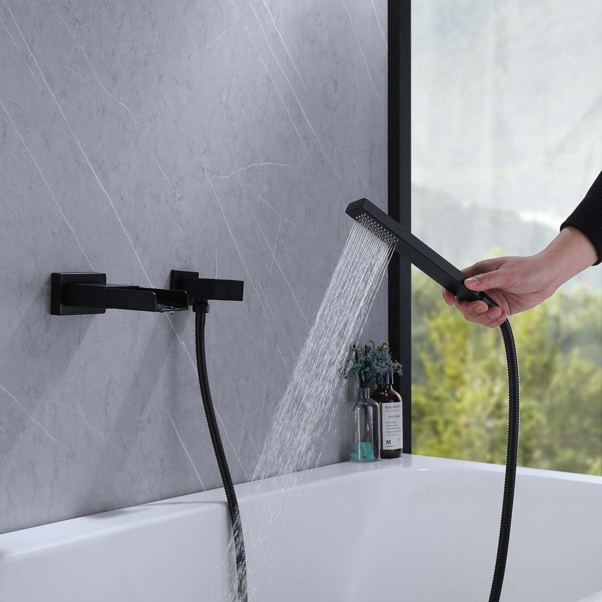 Waterfall 2 Sprayer Wall Mount Bathtub Shower Faucet Black - buyfaucet.com