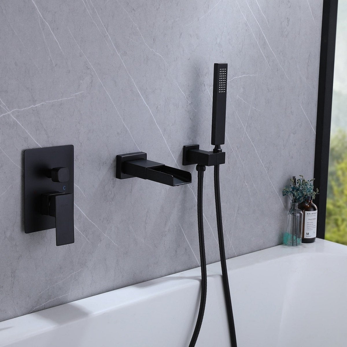 Waterfall 2 Sprayer Wall Mount Bathtub Shower Faucet Black - buyfaucet.com